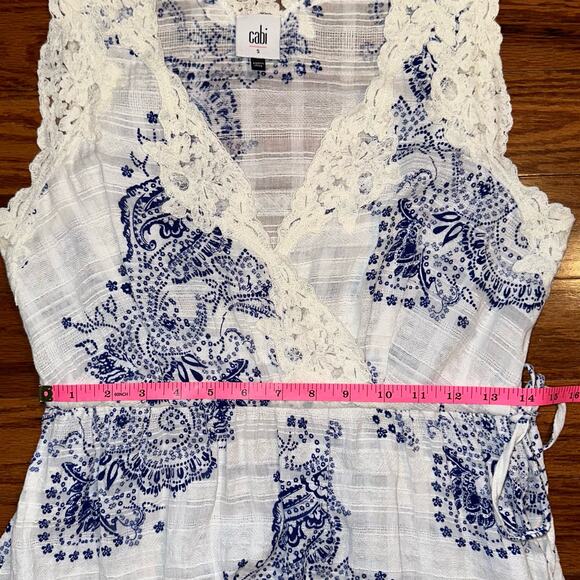 CAbi Veranda White Blue Paisley Swirl Tank Top 5223 Size Small - Picture 14 of 15